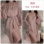 Guiruo Lingerie Satin Lace Sexy Deep V Hollow Lace Lace Double Split Sling Sleeping Dress Outer Robe Home Set 542