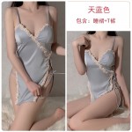 Guiruo Brand's Simple Sexy Low Breast Lace up Satin Lace Up Open Back Women's Pure Desire Home Sleeping Dress Set 1484