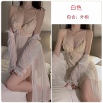 Guiruo Satin Face with Chest Pad Splice Lace Hot Backless Cross Strap Temptation Sleeping Dress Outrobe Set J2708