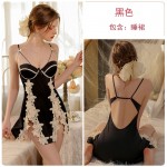 Guiruo Sexy Deep V with Chest Cushion Gathered Satin Lace High Split Hollow Home Sleeping Dress Outrobe Set 2979