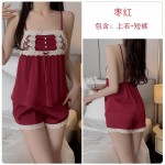 Guiruo French style private room sexy pure desire thin style suspender pajamas shorts mesh outer robe women's home clothing set 3486