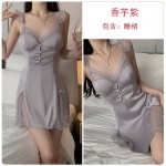 Guiruo Lingerie, Satin Lace and Chest Cushion, Sweet Flying Sleeves, Suspended Sleeping Dress, Simple Outer Robe Home Set J3179