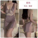 Guiruo Sexy Backless Temptation Ice Silk Pajamas with Chest Pads Gathered Strap Sleeping Skirt Outer Robe Home Suit Set 3171