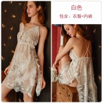 Guiruo Brand Pajamas Women's Nightwear Side Split Bathrobe Sexy Lace Pajama Bathrobe Home Suit Set 311