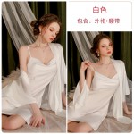 Guiruo Brand's Simple, Sexy, Comfortable, Breathable Solid Color Suspended Sleeping Dress Loose Outer Robe Women's Home Furnishing Set 1477