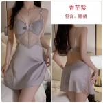 Guiruo Sexy Pajamas Solid Color Backless Temptation Chest Cushion Steel Ring Suspender Sleeping Dress Outer Robe Comfortable Home Set 2044