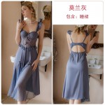 Guiruo Sexy Mesh Lace Steel Ring Gathering Chest Cushion New Year Sling Sleeping Dress Outer Robe Home Suit Set J2670