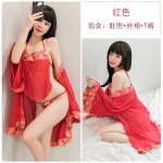 Guiruo Fun Lingerie Red Ancient and Kimono Style Palace Belly Pocket Sexy Uniform Outer Robe Seduction Pjama Set 757