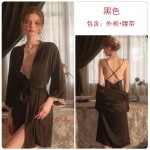 Guiruo Sexy Deep V Lace Perspective Temptation Open Back Suspended Sleeping Dress Cardigan Outer Robe Women's Home Fury Set 1854