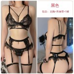 Guiruo Autumn and Winter New Fun Lingerie for Women Sexy Deep V Waist Lure Passionate Binding Hot Three Point Set 037