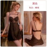 Guiruo Fun Lingerie Sexy Chest Cushion Steel Ring Gathering Pajama Mesh Open Back Suspender Pajama Dress Uniform Set 1925