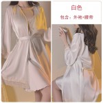 Guiruo Summer Ice Deep V Cross Lace with Chest Cushion Hanging Strap Sleeping Dress Lazy Outer Robe Home Suit Set 3789