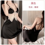 Rosette Sweet Lace Backless Seduction Solid Color Pajamas with Chest Pads, Suspended Nightwear, Home Furnishing Set 2403