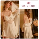 Guiruo brand sexy solid color open back pajamas, mesh suspender pajamas, tie up outerwear, women's home clothing set 2111