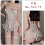 Guiruo Fun Lingerie Sexy Lace Perspective Suspended Nightwear Women's Sexy Deep V Nightwear Home Suit Set 19237