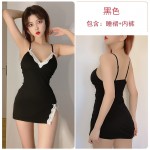 Guiruo Fun Underwear Sexy Deep V Cotton Lovely Bow Knot Side Split Slim Slim Slim Sleeping Dress Set 759