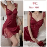 Guiruo Sexy Deep V Hollow Chest Cushion Lace Perspective Sweet Temptation Sleeping Dress Lace Up Outer Robe Home Set J3179