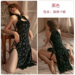 Qiruo Autumn and Winter Fun Lingerie Sexy Hollow Out Breast Show Hot Lacing Seduction Qipao Bed Uniform Set 674