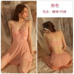 Guiruo Sexy Mesh Perspective Temptation Private Room Pajamas Chest Cushion Suspended Skirt Lace up Outer Robe Home Suit Set 1827