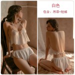 Guiruo brand women's pajamas thin satin lace perspective seductive suspender shorts women's home wear set 705