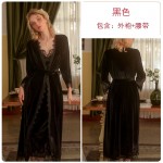 Guiruo Sexy Autumn and Winter Velvet Casual Sleeping Dress Lace Backless Robe Women's Private Home Fur Set 232