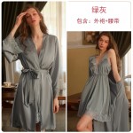 Guiruo Deep V Sling Loose European and American Cute Thin Style Pullover Sweet Sling Sleeping Dress Outer Robe Home Suit Set 267