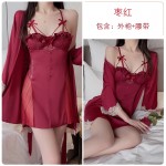 Guiruo Sexy Backless Temptation Large Size with Chest Pads Gathered Strap Sleeping Dress Outer Robe Women's Home Furnishing Set 2227