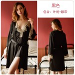 Guiruo Sexy Spring/Summer Lace Embroidery Deep V Open Back Split Temptation Sling Sleeping Dress Outer Robe Home Suit Set 272