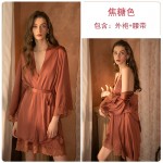 Guiruo Deep V Sling Loose European and American Cute Thin Style Pullover Sweet Sling Sleeping Dress Outer Robe Home Suit Set 267