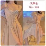 Guiruo Sexy Waist Wrapping Chest Pads Gather Ice Silk Pajamas Pure Desire Wind Small Flying Sleeves Sling Pajama Dress Home Suit J3434