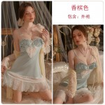 Guiruo Sexy Ice Silk Pajamas with Chest Pads and Steel Rings Gathered Open Back Suspended Sleeping Skirt Outer Robe Home Suit Set 3230