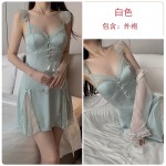 Guiruo Brand Silk Smooth Satin Combination Yarn Perspective Lace and Chest Cushion Sexy Open Back Sleeping Dress Outrobe Set J3179