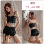 Guiruo Spring/Summer New Suspender Top Fold Drawstring Slim Shorts Lace up Outer Robe Women's Home Furnishing Set 1481