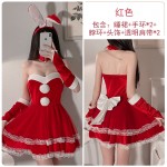 Guiruo Sweet Bow Velvet Christmas Costume Role Play Bunny Girl Bust Fit Dress Uniform Set 1953