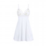 Guiruo Sexy Satin Smooth Deep V Open Back Chest Cushion Pure Desire Daisy Embroidery Suspended Dress Home Suit Set 1895