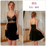 Guiruo Sexy Velvet Pajamas Lace up Outer Robe Solid Color Hanging Pajama Dress Comfortable Women's Homewear Set P2969