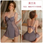 Guiruo Pure Desire Sexy Backless Lace Perspective with Chest Pads Gathered Strap Skirt Outer Robe Home Suit Set C3461