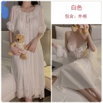 Guiruo Lingerie Sweet Lace Perspective Temptation with Chest Cushion Steel Ring Gathering Sleeping Skirt Outer Robe Home Set J2987