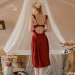 Rose like satin surface with chest pad, sweet lace hollowed out temptation, fluffy skirt hem, women's suspender, nightgown, home set 3341