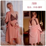 Guiruo Sexy Backless Seduction Velvet Pajama Chest Cushion Gathering Sling Sleeping Dress Outer Robe Home Fur Set Q2838