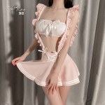 Guiruo Fun Underwear Sexy Shoulder Bra Hollow Out Perspective Student Butterfly Knot Back Uniform Set Temptation 1577