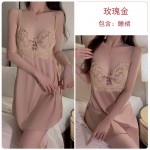 Guiruo Satin Lace Steel Ring Gathering Sexy Backless Quick Buckle Suspender Sleeping Dress Outrobe Home Set 1701