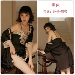 Guiruo Embroidery Sexy Skirt Temptation Charming Deep V-slit Sling Sleeping Dress Lace up Outer Robe Home Suit Set 766