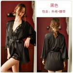 Guiruo brand European and American sexy deep V satin lace pajamas with open back suspender pajamas, pajamas, and home clothing set 267