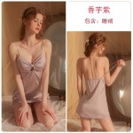 Guiruo brand sexy backless seductive pajamas solid color hollow out suspender pajamas women's cardigan home clothing set 1322