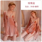 Guiruo Brand Sexy Backless Sexy Velvet Sleeping Dress Lace up Outer Robe Solid Color Comfortable Women's Home Fur Set 2818