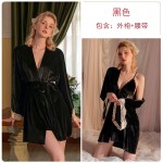 Guiruo Brand Sexy Women's Casual Suspender Sleeping Dress Velvet Backless Comfortable Outer Robe Chest Pad Home Suit Set 2523