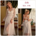 Guiruo Sexy Mesh Lace Steel Ring Gathering Chest Cushion New Year Sling Sleeping Dress Outer Robe Home Suit Set J2670