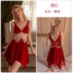 Guiruo Sexy Backless Temptation Pajamas Velvet Chest Cushion Suspended Sleeping Dress Outer Robe Women's Solid Color Home Suit Set 2815