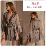 Guiruo Brand European and American Private Nightwear Women's Sexy Deep V Lace Satin Nightwear Nightgown Home Furnishing Set 1170